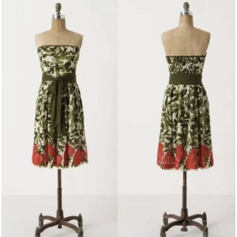 Anthropologie Berry Months StrawberrY Dress We‎ Love Vera 0 S leafy strapless